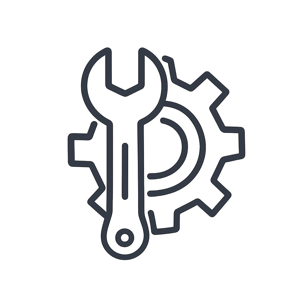 A gray icon consisting of a wrench and a gear.